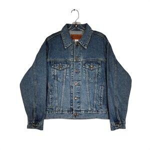 Reliq 90s Vintage Denim Jean Jacket Size‎ Grunge Trucker Custom Studio Z Graphic